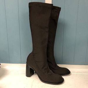 Vtg‎ 90’s ASSETS LONDON 9.5 Pull On Knee High Brown Boots Chunky Heels Stretchy